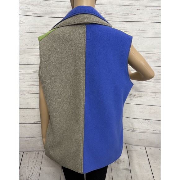 Cameleon Fleece Vest Medium Green Blue Yellow Gray Colorblock Sleeveless - Picture 7 of 10